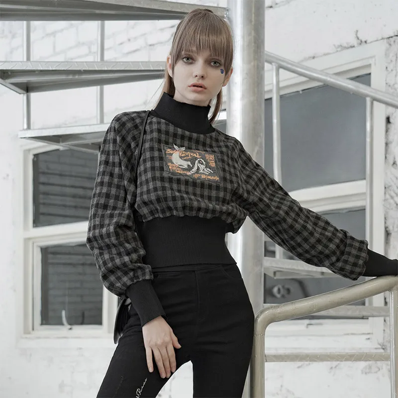PUNK RAVE Girl's Half-high Collar Zebra Plaid