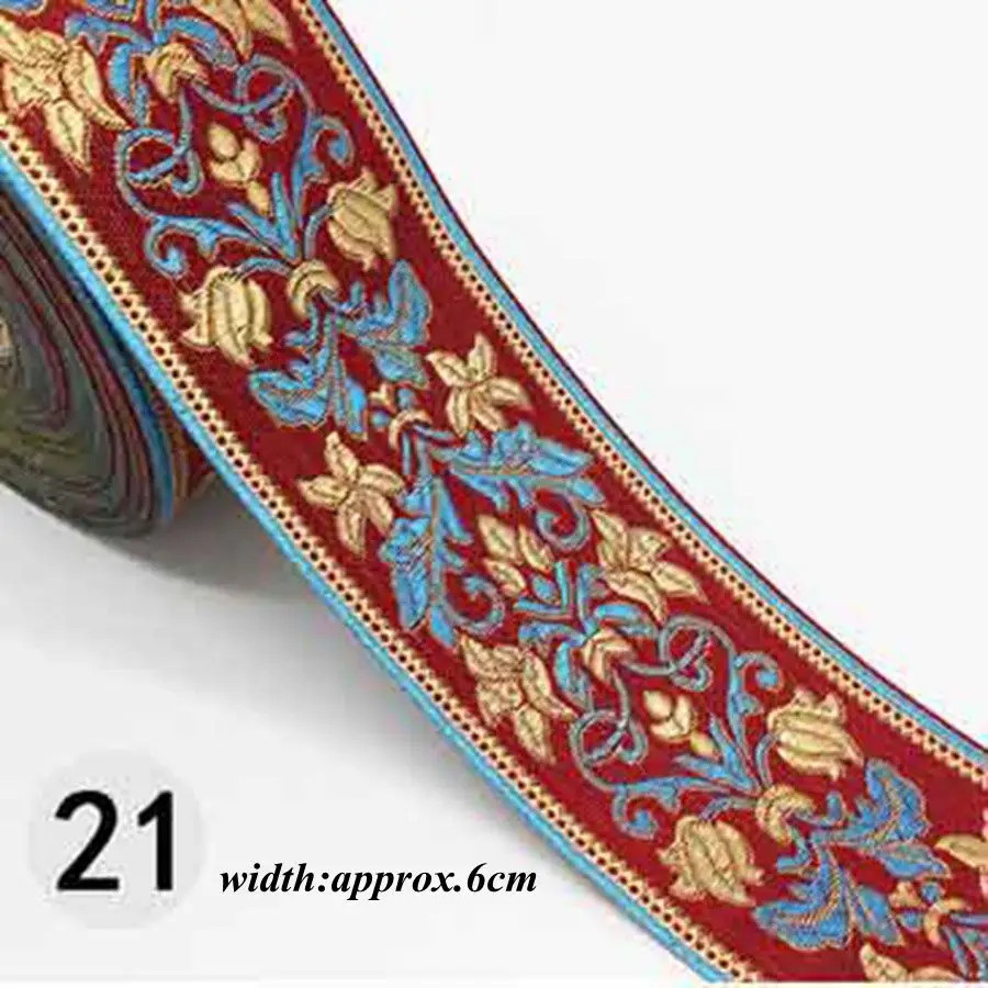 6,8 метров тесьма кружевная отделка 5 см Этническая вышивка лента китайский стиль штора с цветами кружева для DIY Одежда сумка аксессуары - Цвет: 21