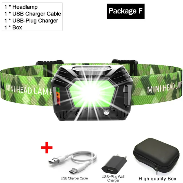 Package F Самая мощная фара светодиодный головной светильник USB Перезаряжаемый головной светильник лампа для рыбалки кемпинга охоты - Испускаемый цвет: Package F
