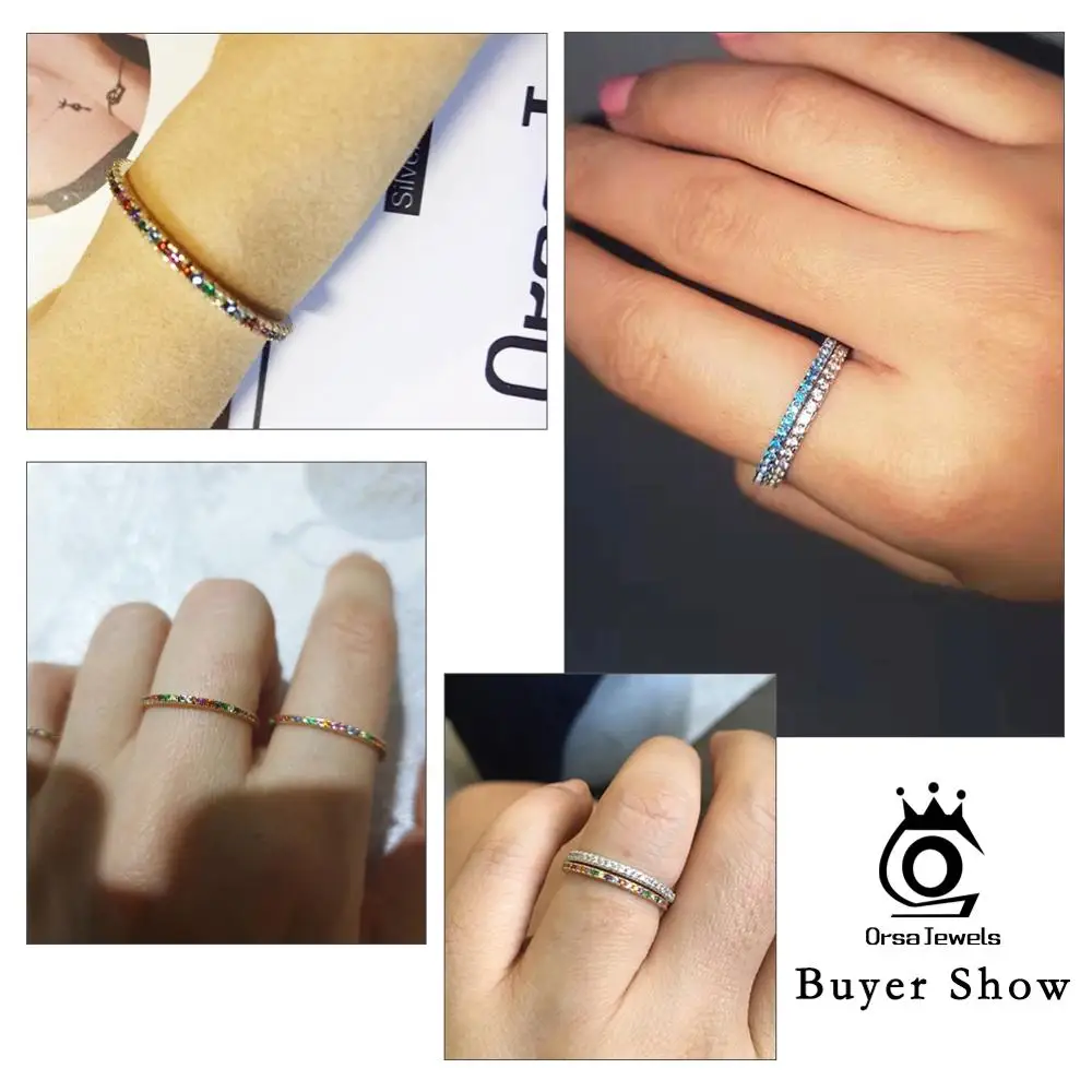 ORSA JEWELS, серебряное стекируемое кольцо из натуральной 925 пробы, CZ, кольца на палец вечности для женщин, украшения на свадьбу, годовщину SR63-L