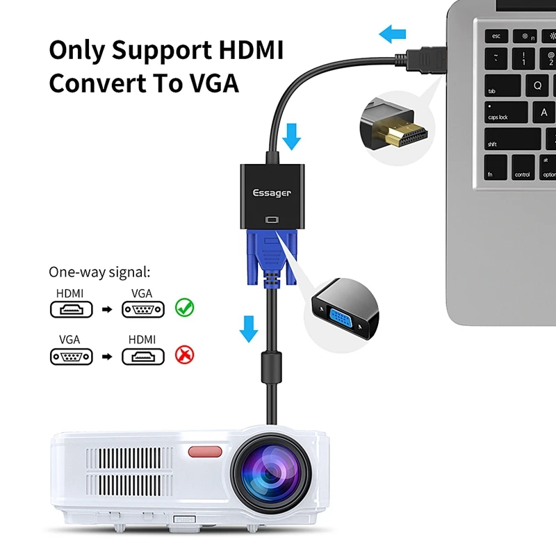 ABKT-Essager HDMI To VGA Adapter Video Cable 1080P HDMI Male To VGA Female Converter Digital Analog For PS4 PC Laptop TV