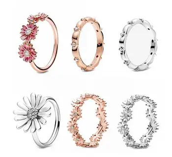 

Valentine's Day Original 925 Sterling Silver Ring Sparkling Daisy Flower Crown Ring For Women Wedding Party Gift Fashion Jewelry