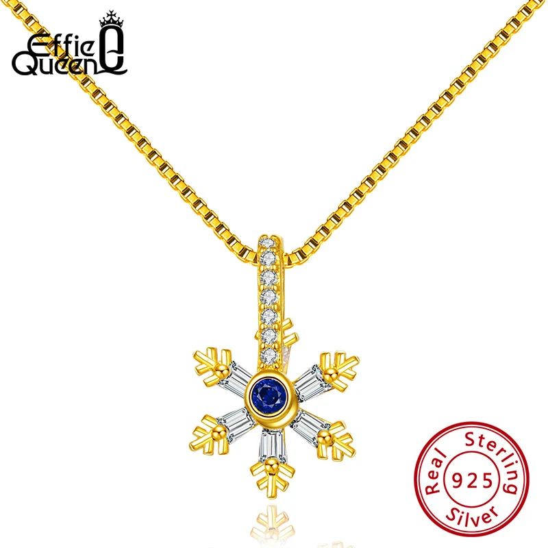 SN163-G Effie queen женское 925 пробы серебро AAA CZ циркон ожерелья Снежинка подвеска длинная цепь Роскошные ювелирные изделия Рождественский подарок TSN163 - Цвет камня: SN163-G