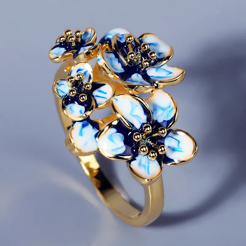2021 nuevo plata anillos para las mujeres genuino 925 Sterling Color dorado y plateado flores elegantes delicado de moda de joyería de esmalte hecho a mano