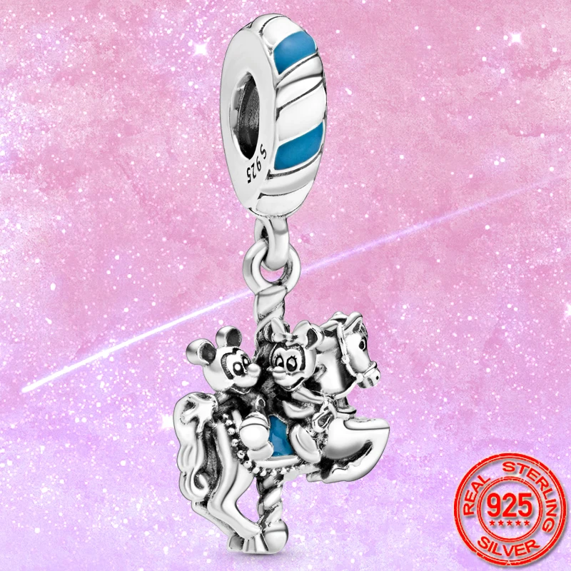 

New Fashion 925 Sterling Silver Cartoon Mouse Horse Riding Dangle Charm Beads Fit Original Pandora Bracelets DIY Jewelry Gift