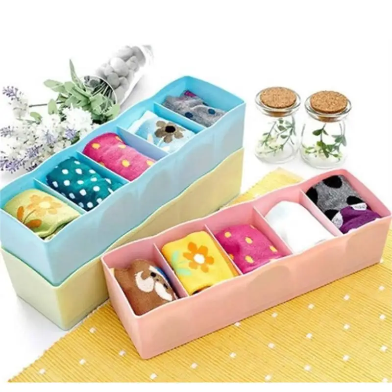 

Plastic Multifunction 5 Grids Underwear Socks Bra Ties Organizer Desktop Drawer Clothing Storage Box Storage Box Cabinet