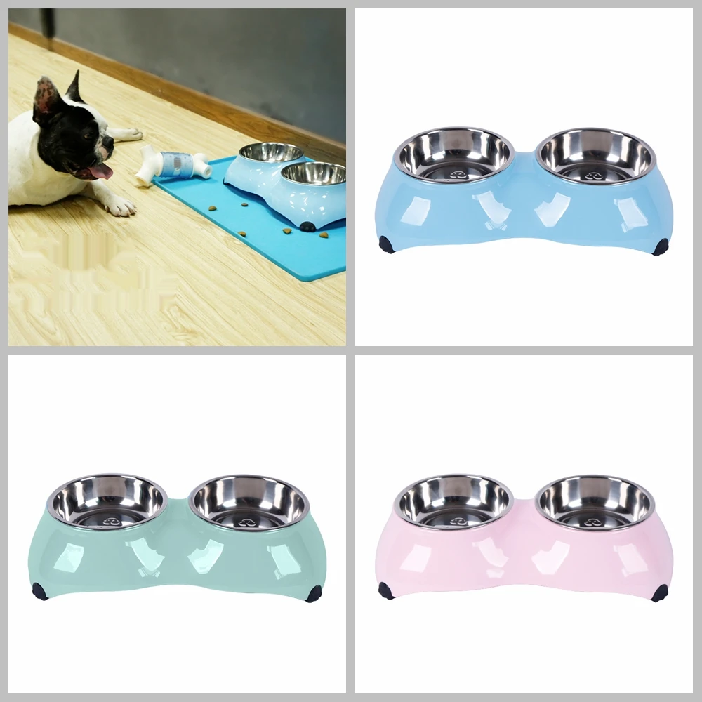 Alimentador de agua y comida para perros, dos mascotas, plato de beber de acero inoxidable