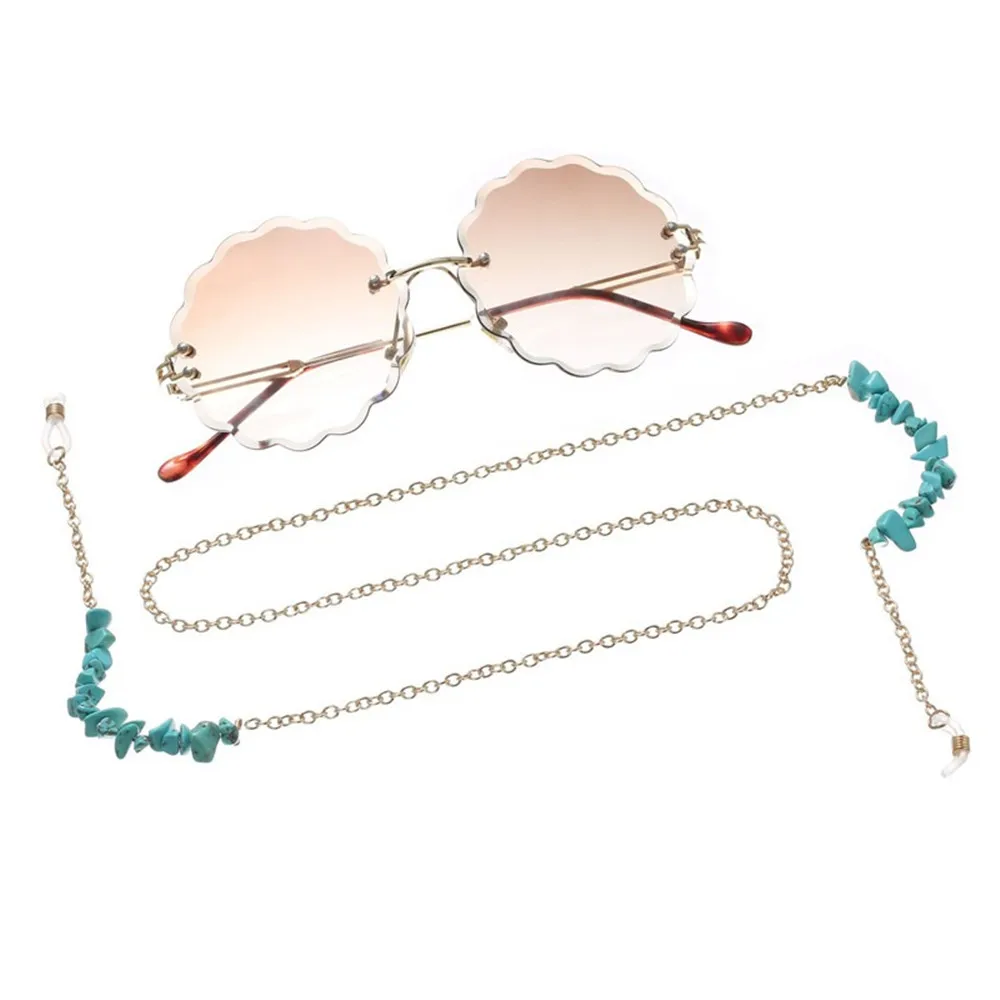 Модные нерегулярные бусины из синего камня солнечные очки с подвеской ремешок ожерелье очки Золотая цепочка шнур