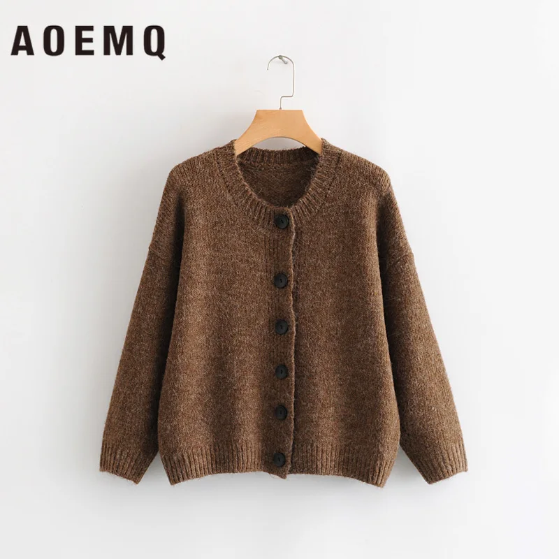 

AOEMQ Sweaters Warm Thick 3 Solid Colors Sweaters Cardigan O-Neck Winter Sweater Tops Autumn Leaf Natural Women Clothing
