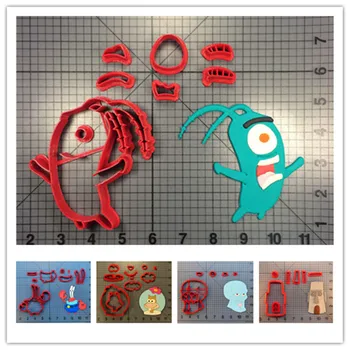 

Kid's cartoon Krabs Handsome Squirdward house Plankton Sandy fondant cutters for boys decorating birthday cake cupcakes cookies