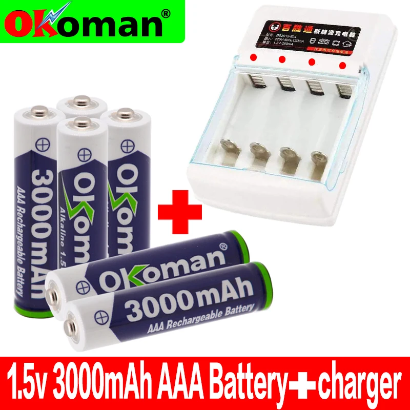 New Brand 3000mah 1.5V AAA Alkaline Battery rechargeable battery for Remote Control Toy Batery Smoke alarm with charger | Электроника