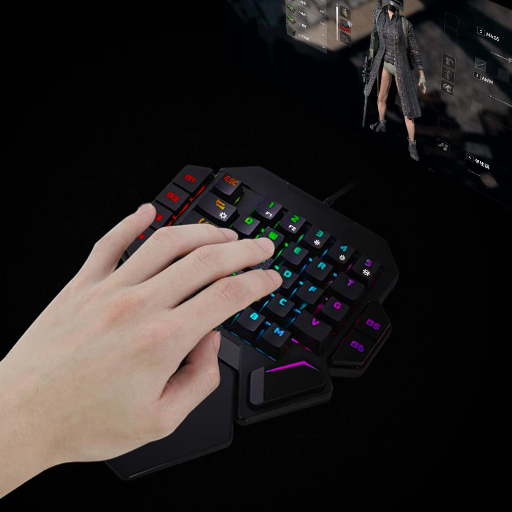 RedThunder One-Handed Mechanical Gaming Keyboard RGB Backlit Portable Mini Gaming Keypad Game Controller for PC PS4 Xbox Gamer