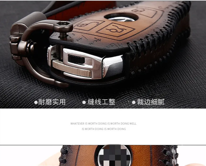 Cheap Car Accessories Genuine Leather Car Auto Remote Key Case Cover Holder Skin Shell for Mercedes Benz A B C E S Class GLC ML GLE