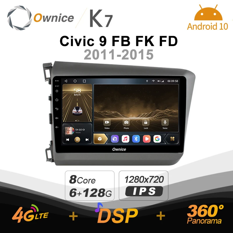 

Ownice 6G+128G Android 10 Car DVD Player For Honda Civic 9 FB FK FD 2011-2015 Autoradio Navigation GPS 360 Panorama 4G LTE Radio