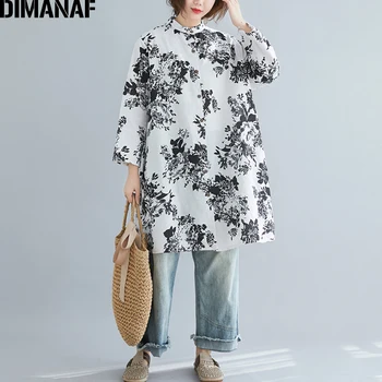 

DIMANAF Plus Size Women Blouse Shirt Spring Lady Tops Tunic Cotton Loose Long Sleeve Vinatge Print Floral Casual Female Cardigan