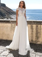 Charming Cap Sleeves Lace Beach Boho Wedding Dress Cut Out Zipper A Line Chiffon Nude Princess Bridal Gowns Vestido De Noiv 1