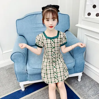 

Girl Plaid Dress Fashion Princess Summer Outfit Causal Cute Kids Heart Clothing for 3- 8 10 14 Years Birthday Party Uniform Wear