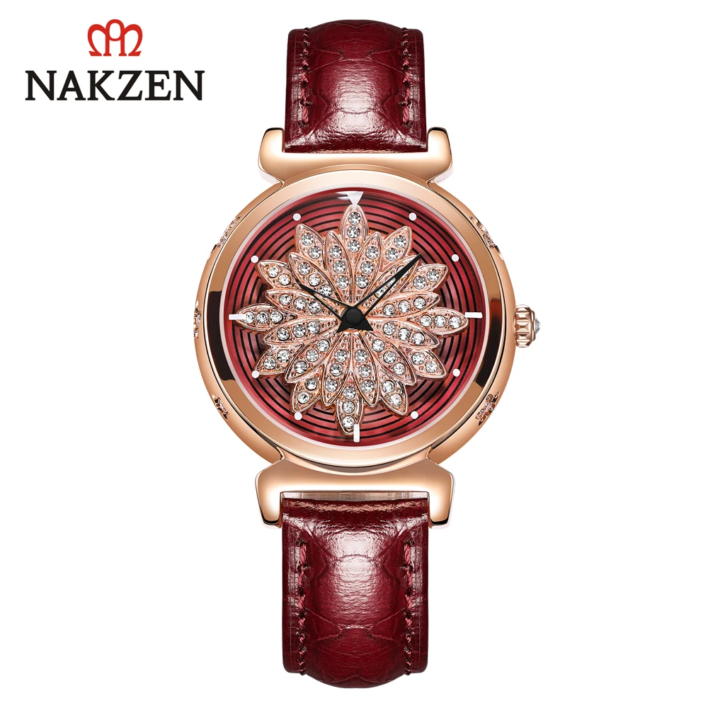 

Ladies Quartz Watch Women Wristwatch Rotating Flower Alloy Case Leather Band Girls Female Clock Relogio Feminino Reloj Mujer