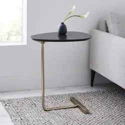 Table d'appoint en fer et bois massif pour canapé, style moderne et Simple, Table de chevet ovale pour la lecture et le thé 