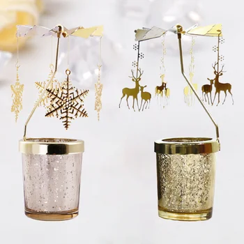 

2pcs Christmas Lantern Spins Candlestick Spinning Metal Candle Holder Dinner Table Decorative Candlestick Desktop Adornment for