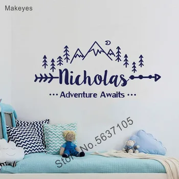 

Makeyes Adventure Custom Names Wall Stickers Mountain Wall Decals Home Rooms Decoration Kids Name Personalized Baby Gift Q057