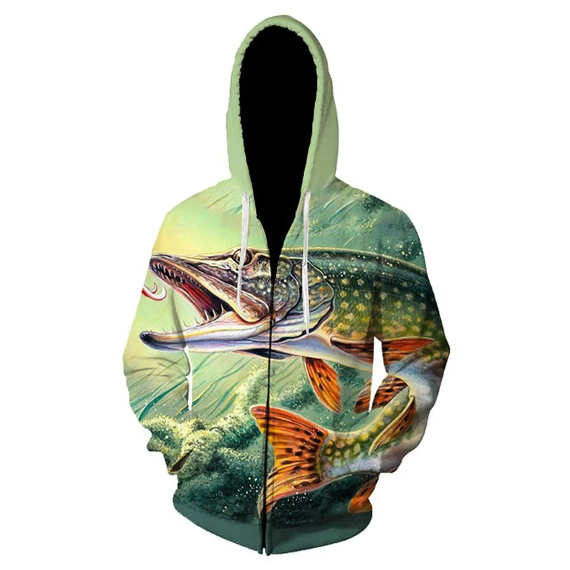 

3D Tropical Fish Funny Zipper Hoodies For Fisherman Men Women Long Sleeve Hoody Sweatshirts Hooded Streetwear Hip Hop Jackets