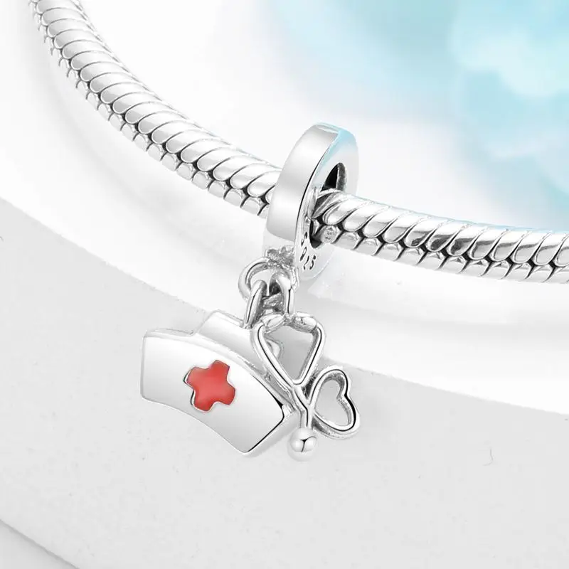 100% 925 Sterling Silver Brain Modeling Heart Hat Charm  Pendant Fits Original Designer  Charm Bracelets Jewelry Making 4