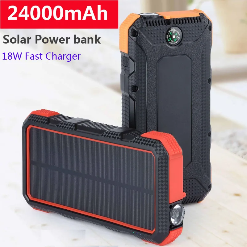 

18W 24000mAh Solar Power Bank Type C PDQC3.0 Fast Charging USB Solar Charger Powerbank External Battery For Smartphone Tablets