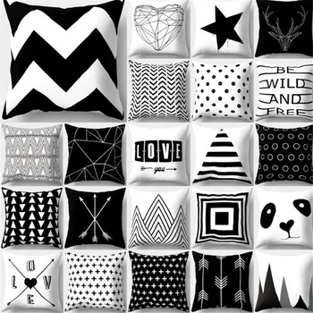 

Black White Style Geometric Panda Pillow Case Polyester Breathable Pillow Case Zipper Pillow Cover Bedroom Bedding Sets 45X45
