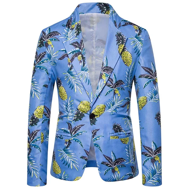 Folk-custom Leaves Men Blazer Harajuku Casual Slim Fit Jackets Men Party Wedding Banquet Blazer Fashion One Button