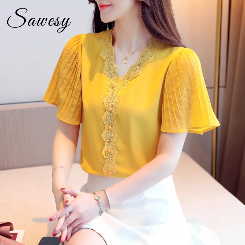 yellow short sleeve blouse