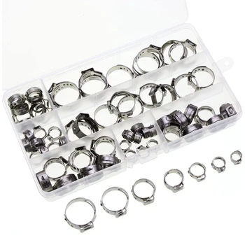 

7mm-21mm Stainless Steel Single Ear Hose Clamps Adjustable Hose Clips Assortment Kit,85-Pack