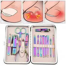 Радуга маникюрный набор с Чехол Нержавеющая сталь, кусачки для маникюра/педикюра, триммер, ухо набор крючков для захвата нити для педикюра, на палец Маникюрный Инструмент уха Палочки набор
