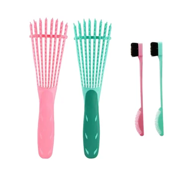 

Detangling Brush Set with Edge Brush Double Sided, Hair Detangler for Afro America Textured 3A to 4C Kinky Wet/Dry Hair