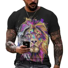 

Lion Pattern T Shirt Men 3D Machine Printed Oversized T-shirts Harajuku Style Summer Casual Short Sleeve T-shirts Men's Shirt