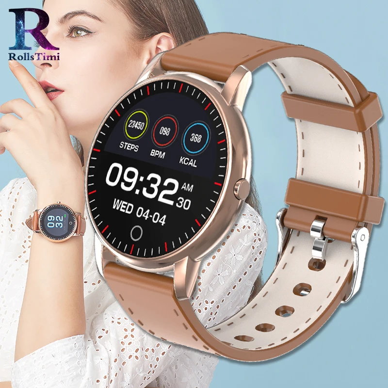 Женские умные часы водонепроницаемые наручные с кожаным ремешком фитнес трекер