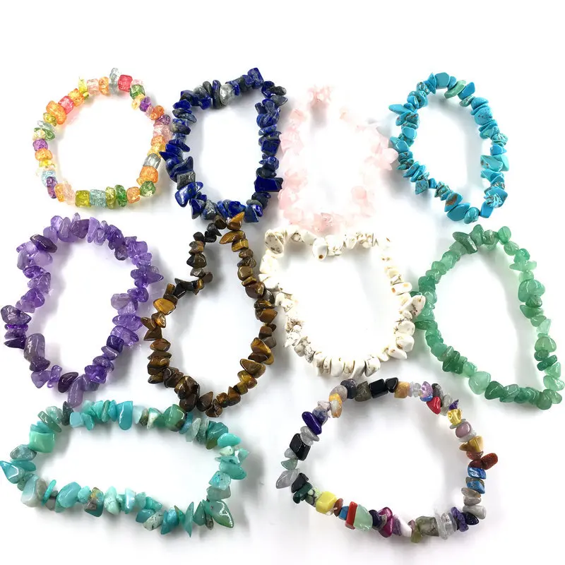 Pulsera Elástica De Cristal Con 7 Piedras De Color Y Dije Personalizable - Pulsera De Buena Suerte Para Mujer