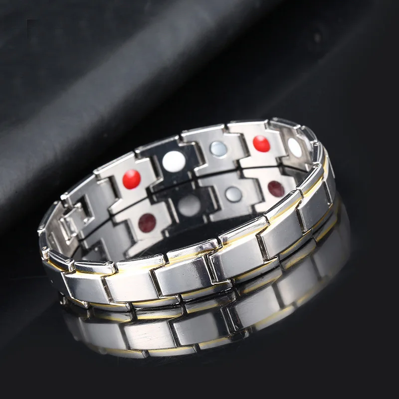 Здоровье магнитотерапия браслет для мужчин ювелирные изделия черный 316L нержавеющая сталь 4 браслеты из элементов и браслеты