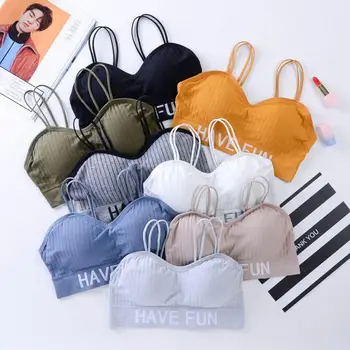 

CHRLEISURE Sexy Bra Trend Letters Gathering Tube Top Sling Curved Shockproof And Breathable No Rims Bra Women