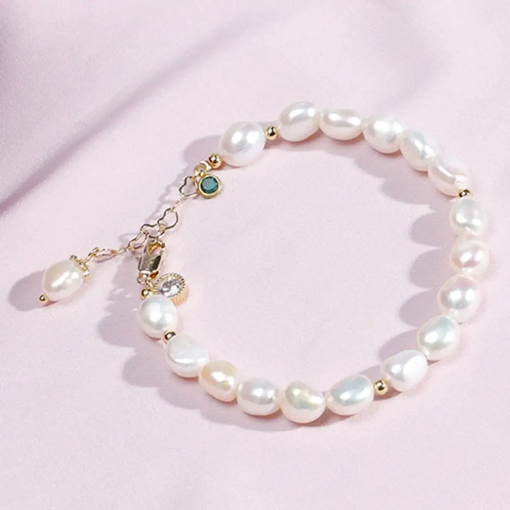 

Simple Cold Style Natural Pearl Bracelet Female 14 k Plated Gold Baroque Bracelet Natural Freshwater Pearl Hand Jewelry Woman