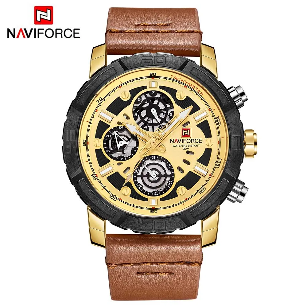 2019 NAVIFORCE Топ Роскошные мужские 24 часа Дата аналоговые кварцевые часы кожаный