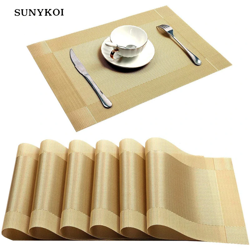 PROD 33014753215 6/4pcs Gold Placemat Washable PVC Dining Table Set
Weave Mats Diagonal Frame Teslin Cloth Disc Bowl Coaster Non-slip Pad