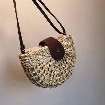 

New Straw Bag 2020 Women Bohemian Hollow Handbag Semicircle Rattan Bag Zipper Up Drawstring Handbag Casual Travel Beach Tote