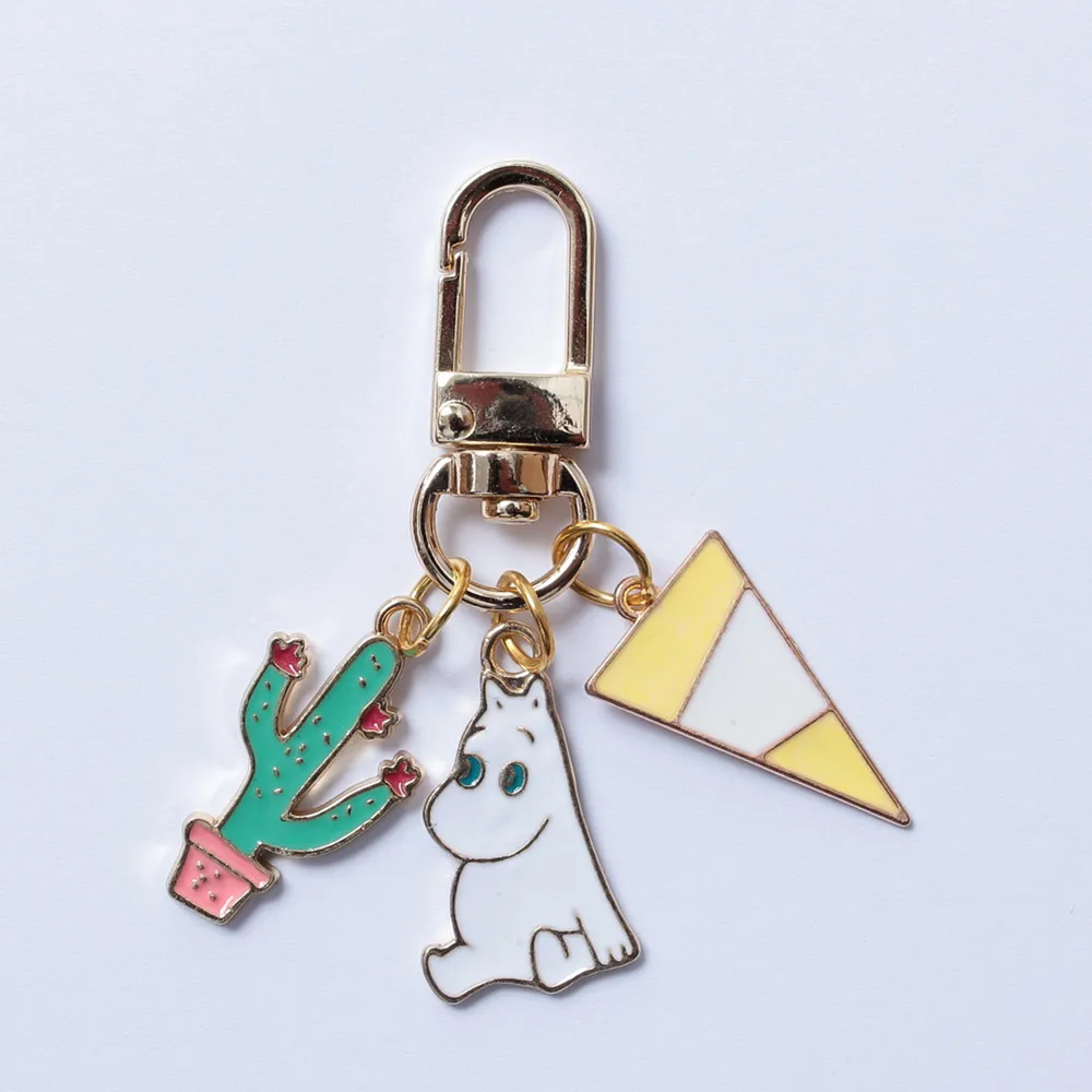 

Moomins Muumi keychain 2019 new arrival Fashion Unisex hippo character plush keychain Romantic yellow metal key ring