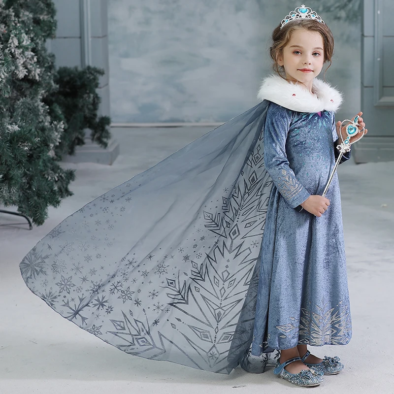 2021 nouvelle arrivee deux robe Anna Elsa pour petites filles tenue  princesse reine des neiges 2 vêtements de noël pour enfants