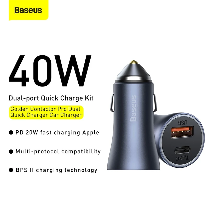 Baseus 40W Car Charger USB Car Charger Type C Dual Port Car Charger Quick Charge QC.jpg Q90.jpg