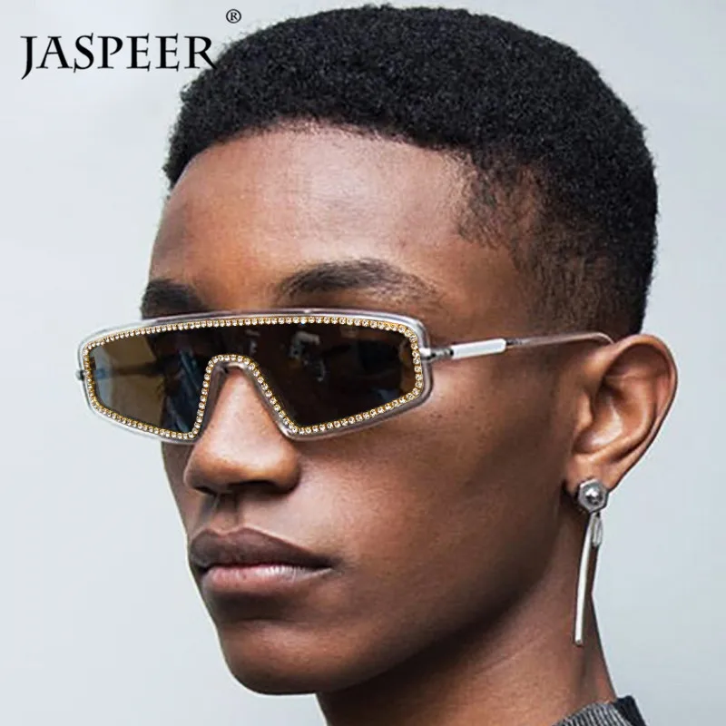 

JASPEER Fashion Goggle Sunglasses Women Handmade Craft Luxury Crystal Eyewear UV400 Oversize Diamond Sun Glasses Rhinestone
