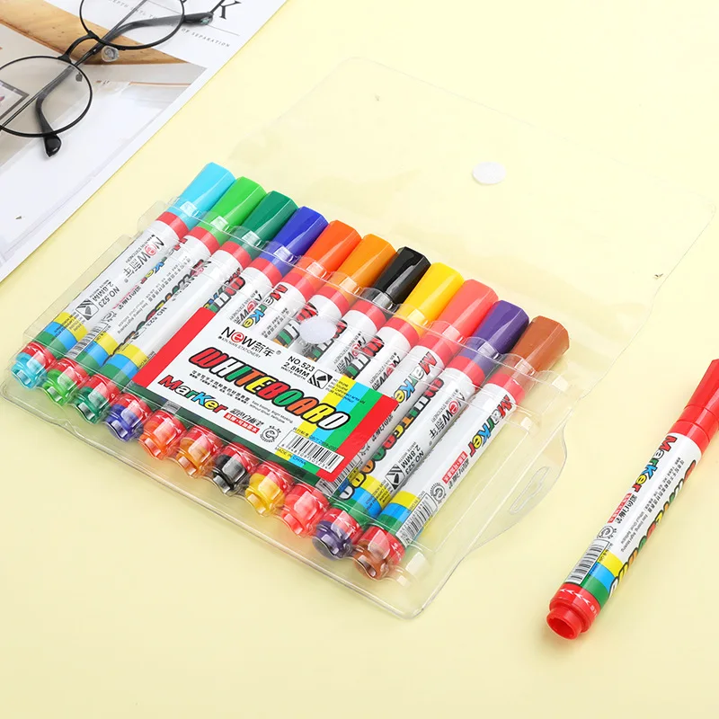 12 colors white board marker pen children drawing marker colorful office pen liquid chalk erasable glass ceramics erasble