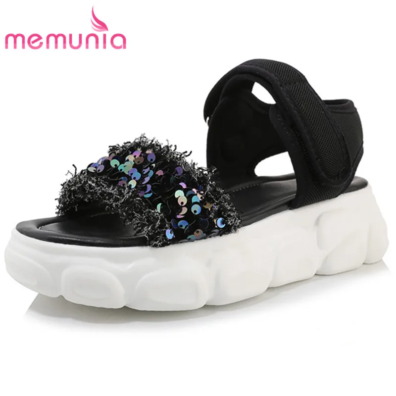 

MEMUNIA 2020 new arrival women sandals Sequins simple comfortable casual shoes summer flat platform sandals woman big size 46