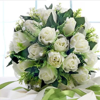 

Hot Sale Milk White Wedding Bouquet Handmade Artificial Flower Rose Bridal Bouquet Wedding Bridal Bouquet